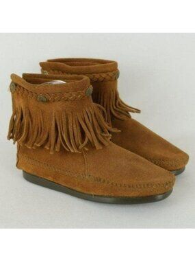 Minnetonka Women's Size 5.5 Brown Suede High Top Fringe Zip Ankle Boots